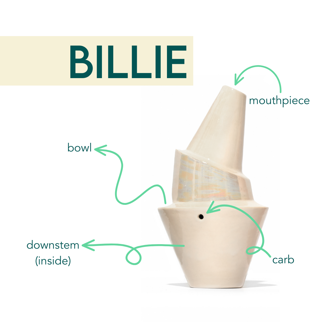 A ceramic bubbler that smokes like a dream and complements interior design; this water pipe, or mini bong, is handmade by a woman-owned studio in Kansas City, MO. Billie is an iridescent ceramic water pipe that doubles as art in your home and pairs well with your favorite smoke accessories. Smoke your favorite bud from this ceramic bubbler in Pearl.