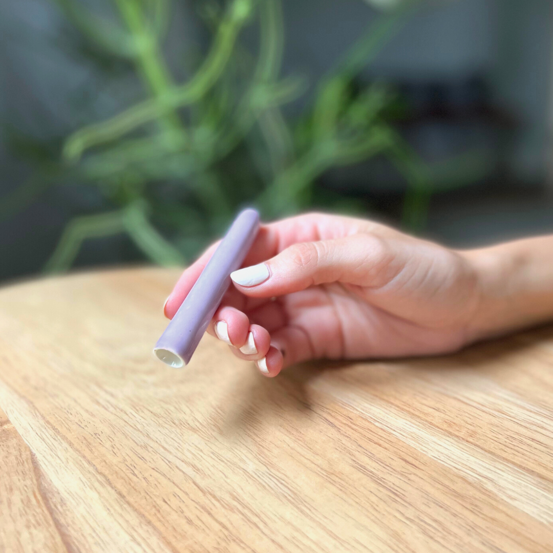 A portable ceramic chillum that travels easily for adventure smoking and cannabis microdosing, this one hitter is handmade by a woman-owned studio in the USA. Circle Sprout Pipe in lilac is a portable pipe and pairs well with your favorite smoke accessories. Smoke your favorite bud from this ceramic chillum in purple. 