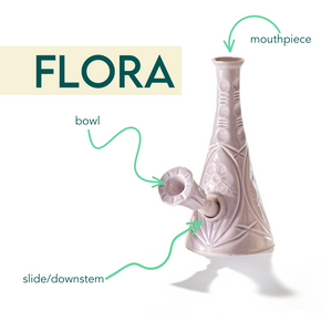 A ceramic bong that smokes like a dream and complements interior design; this water pipe is handmade by a woman-owned studio in Kansas City, MO. Flora is a pink-beige ceramic water pipe that doubles as art in your home and pairs well with your favorite smoke accessories. Smoke your favorite bud from this ceramic bong in Canyon.